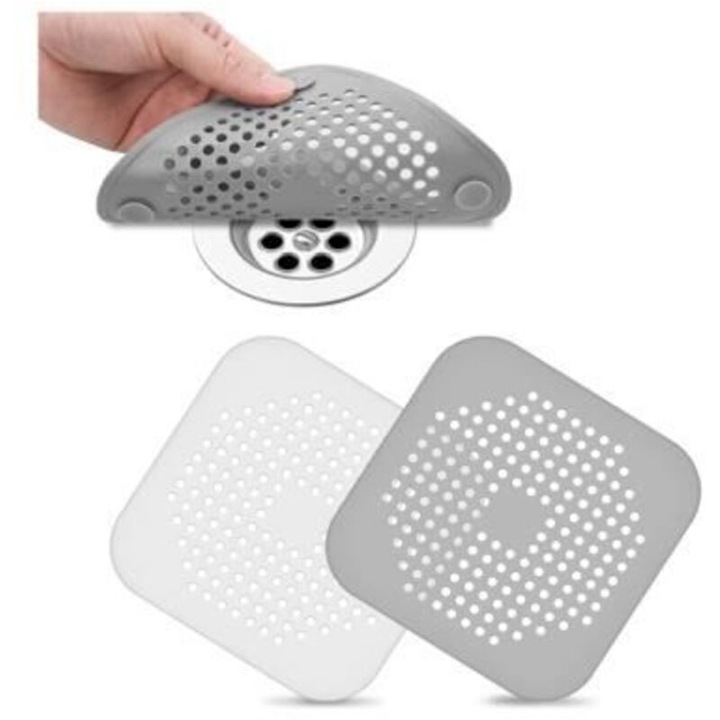 Sita scurgere silicon pentru chiuveta si cada, durabila, cu ventuze, alba