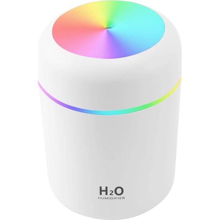Umidificator compact 300ml cu lumina de noapte, silentios, alb
