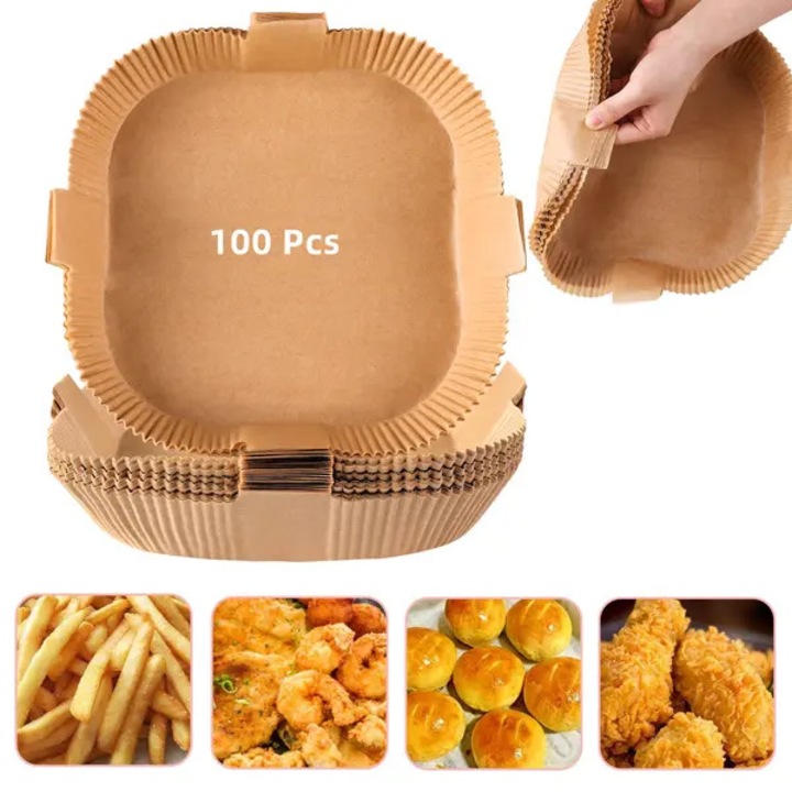 Хартия за печене за Air Fryer, 100 бр., натурална, 20 см, с дръжки