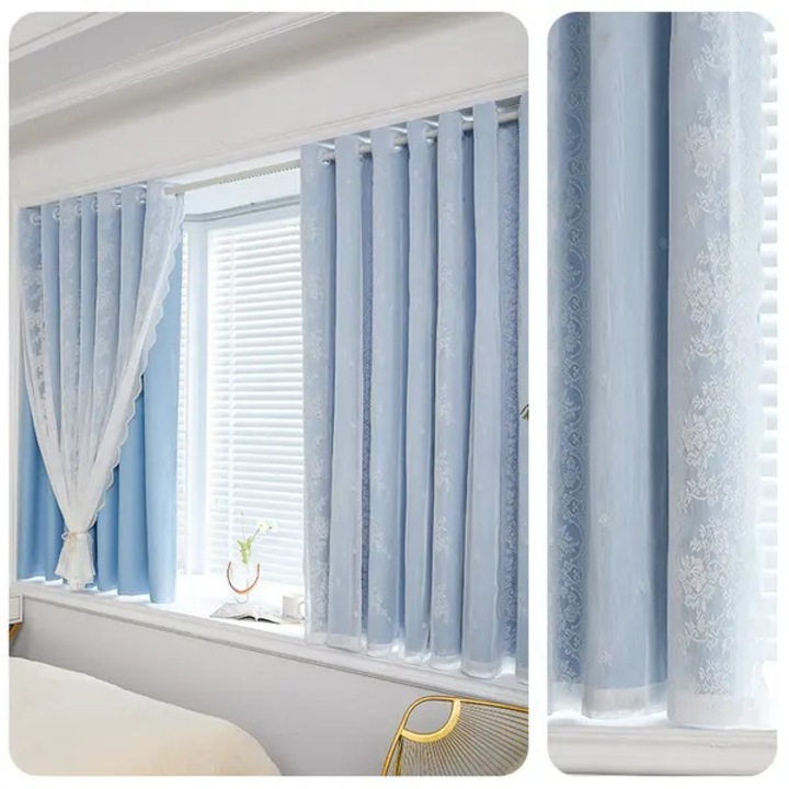 Draperii duble, 132x160cm, albastru, set 2 bucati