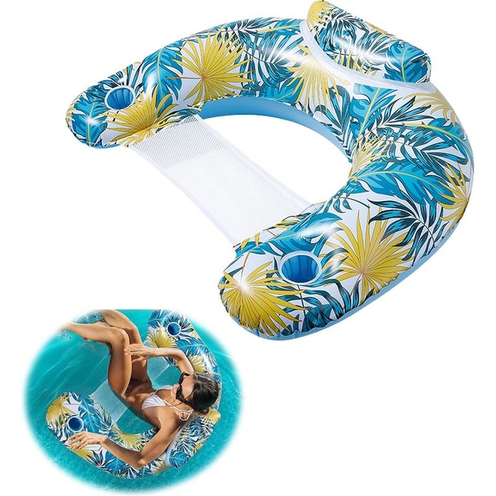 Pluta de piscina multifunctionala 4in1, PVC, pliabila, albastru