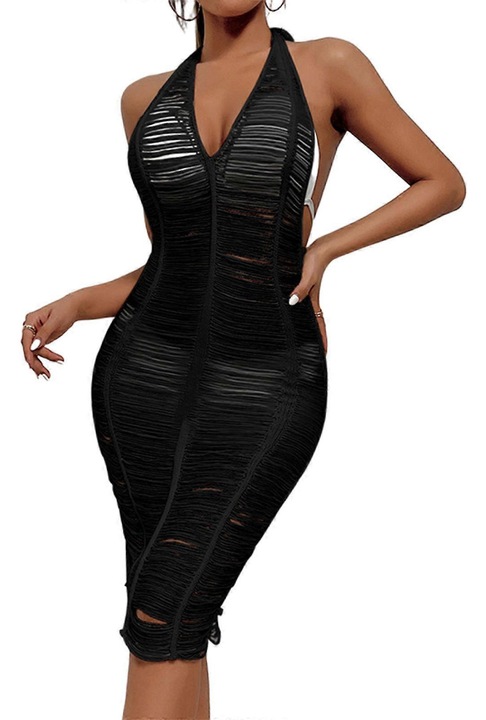 Rochie plaja halter, crosetat, negru, M, 106cm