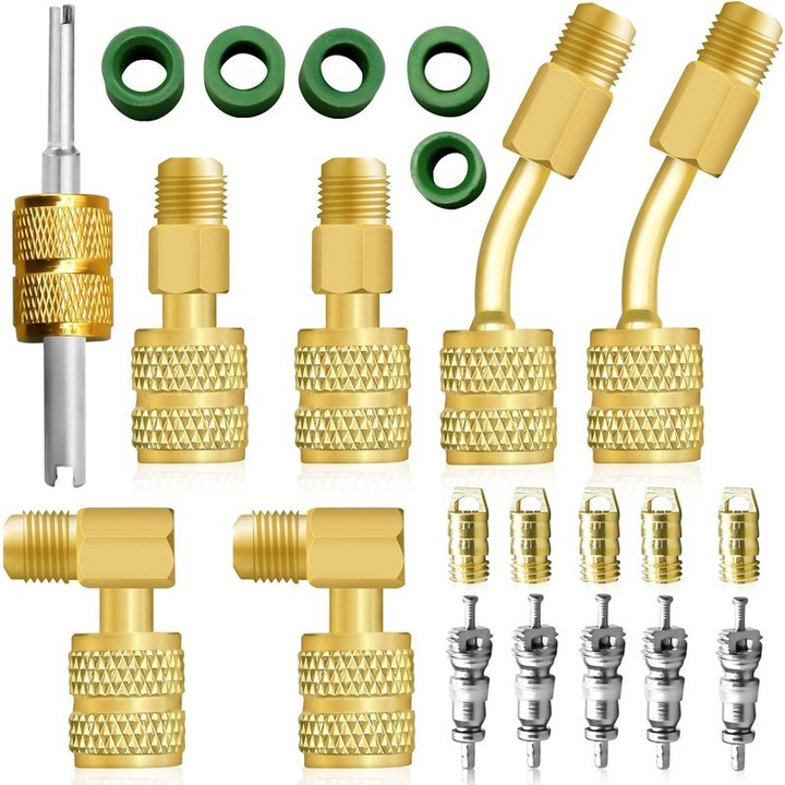 Sárgaréz adapterkészlet R410A légkondicionálóhoz, 45° és 90° szögben