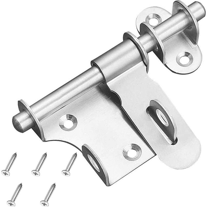 Rozsdamentes acél tolózár, strapabíró, 12cm, 5 csavaros készlet