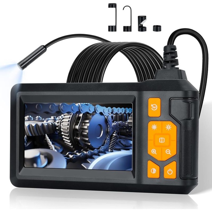 Camera endoscopica 4.3", 1080P, 8mm, 5m cablu semi-rigid, IP67, lumini LED, baterie 2000mAh