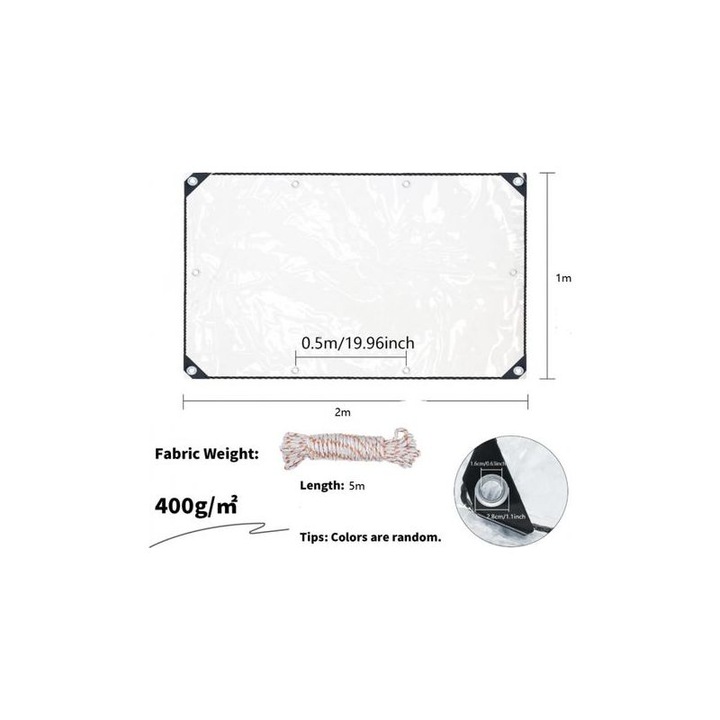 Prelata transparenta PVC 0.3mm set, rezistenta, 1x2m, cu sfoara 5m