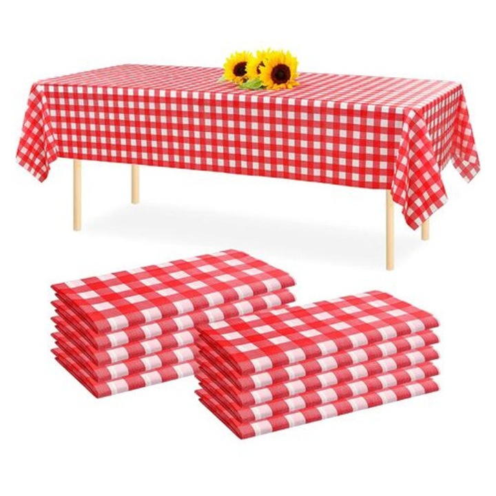 10 csomag műanyag terítő Gingham mintával, 54