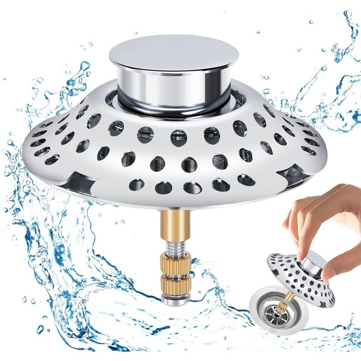 Dop cada universal, cu filtru par, cupru cromat, reglabil 72mm