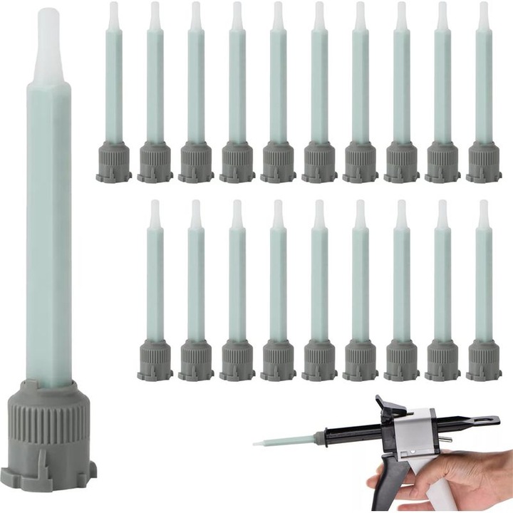 Set 20 mixere statice, 7.6x91mm, reutilizabile, alb