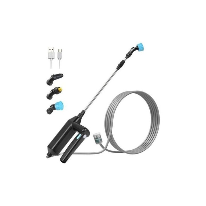 Aparat de stropit electric cu baterie reincarcabila 7.4V, lance telescopica, furtun 8m, 3 duze