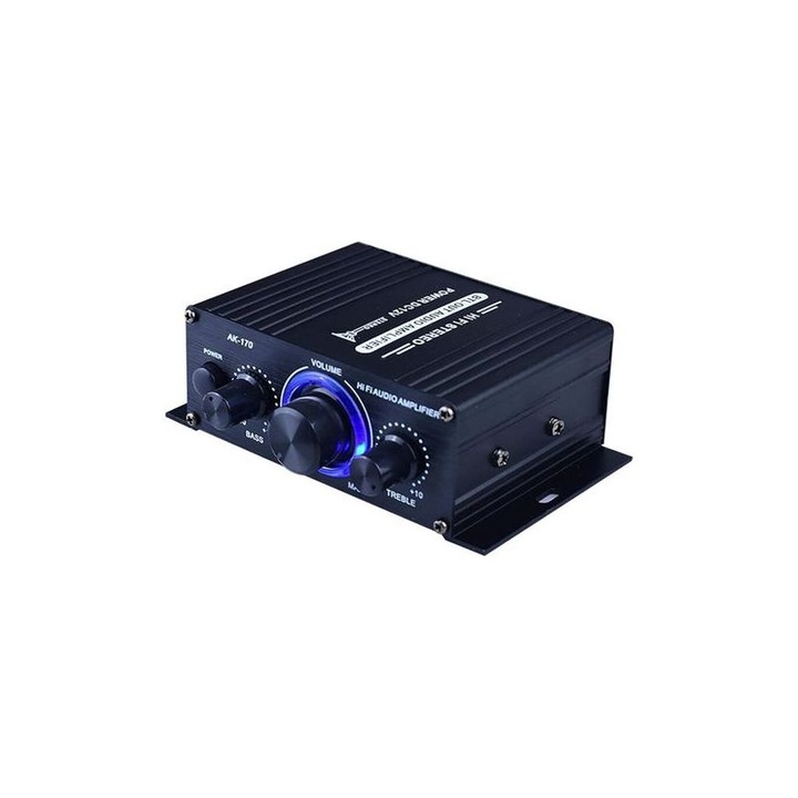 Amplificator audio HiFi portabil dual canal 12V negru
