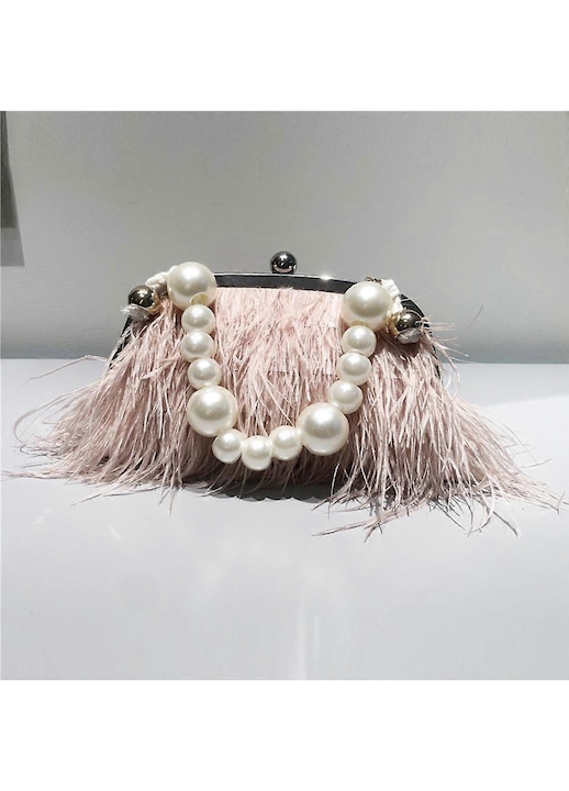 Geanta dama clutch albastru roz alb 22x20x4cm sarpe lant perle