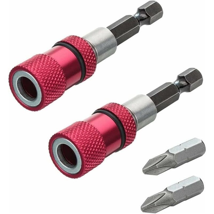 Set 2 suporturi magnetice pentru biti surubelnita, ajustabile, rosu, 60x14mm