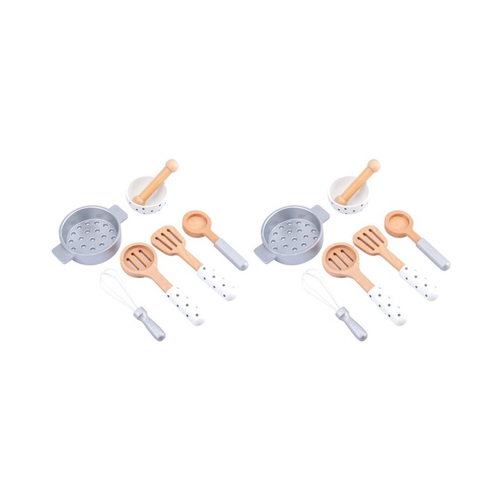 Set jucarii bucatarie lemn copii, 2 seturi, multicolor, 15x10x5cm