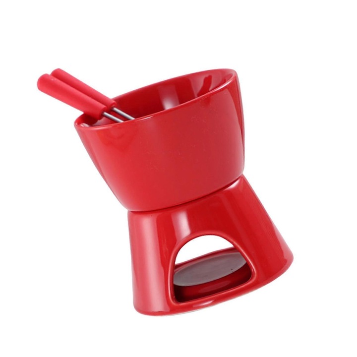 Vas fondue porcelán 300ml, 3 részes szett, fehér, 10.5x12.5cm