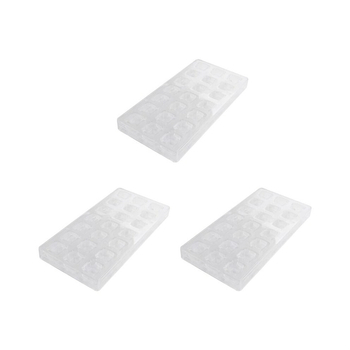 Set 3 forme ciocolata 3D, policarbonat, transparent, 27.5x13.5x2.4cm