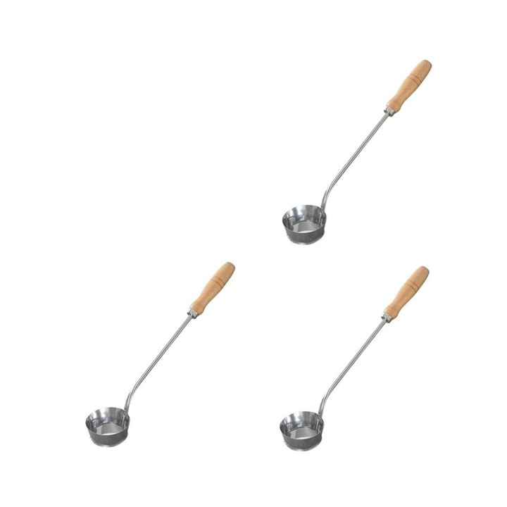 Set 3 forme chiftele din inox cu maner lemn, argintiu, 7.5x37cm