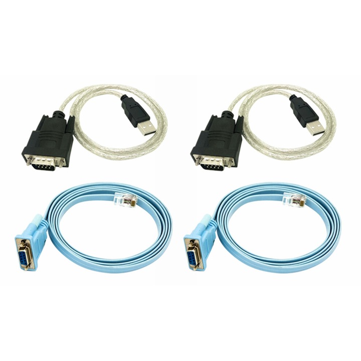 Set cabluri console RJ45 la DB9 si RS232 la USB alb-negru 1.5m