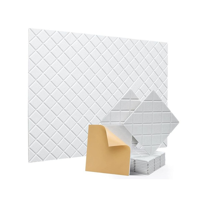 12 db öntapadós akusztikus panel készlet, fehér, 30x30x1cm, hangszigetelés