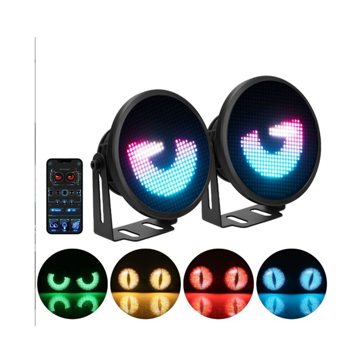 2 db LED ködlámpa szett, 3 hüvelykes, angel eyes gyűrű, APP vezérlés, RGB, rugalmas