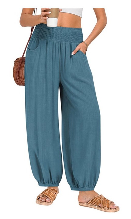 Pantaloni Palazzo dama bumbac verde talie inalta picior larg, XL INTL