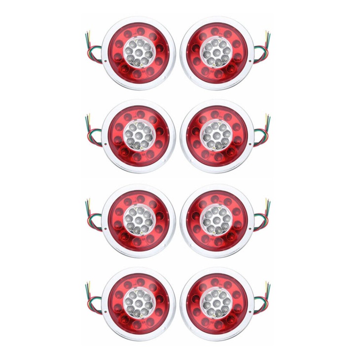 8 db kerek LED stoplámpa készlet, 19 LED, piros-sárga, 14.3x6.5cm, univerzális 12V/24V