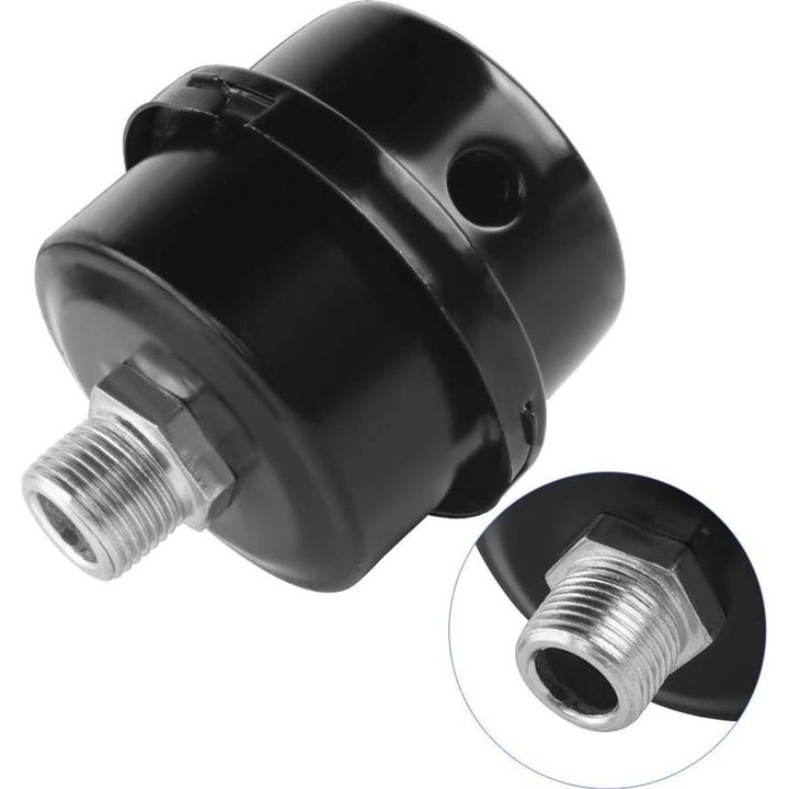 Filtru aer compresor 3/8 inch metalic negru, reducere zgomot