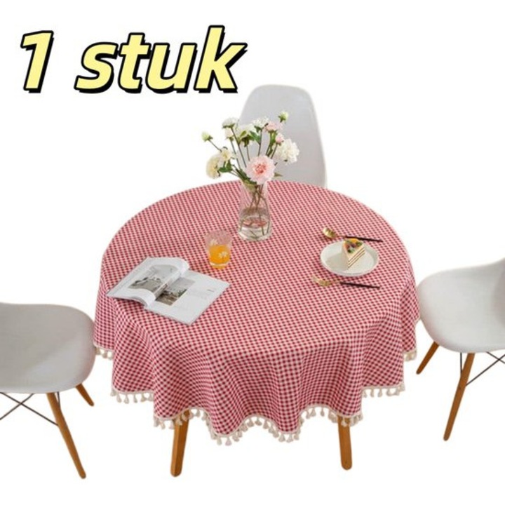 Kerek asztalterítő 120cm pamut rózsaszínben bojtokkal
