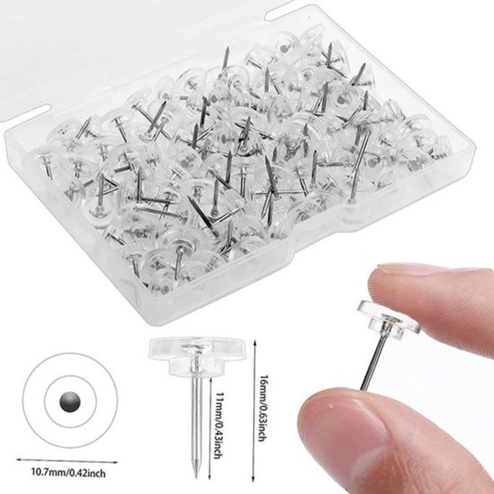 Комплект 150 прозрачни кабърчета, пластмаса и стомана, 1.2x1.2см