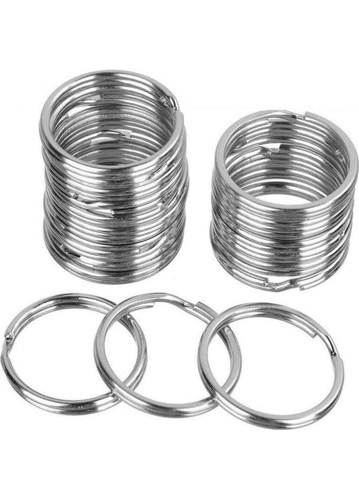 Fém kulcstartó készlet 25mm, karabiner, ezüst, 50 db