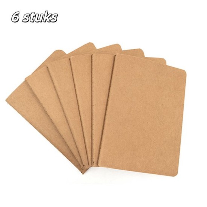 Set 6 caiete A6, coperta moale, maro, 60 pagini fiecare