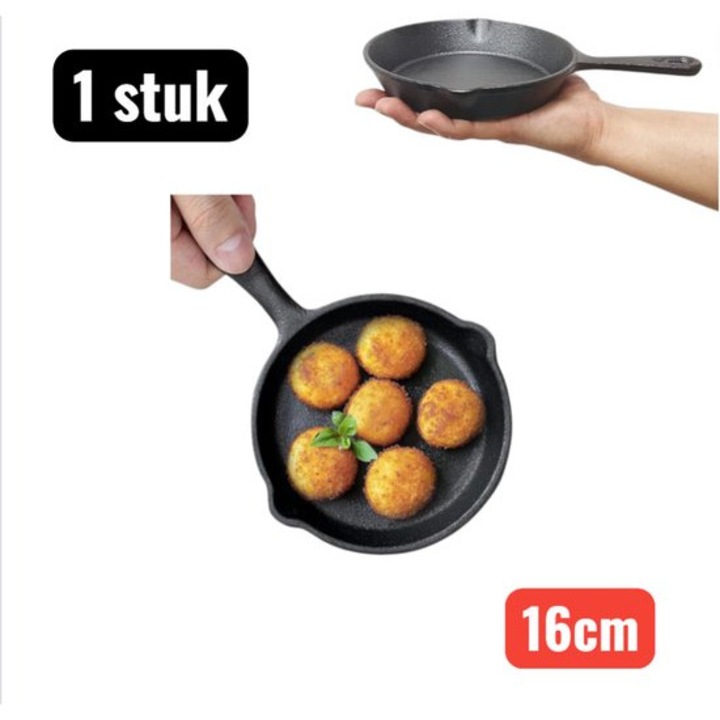 Öntöttvas serpenyő 16 cm fekete tapadásmentes multifunkcionális