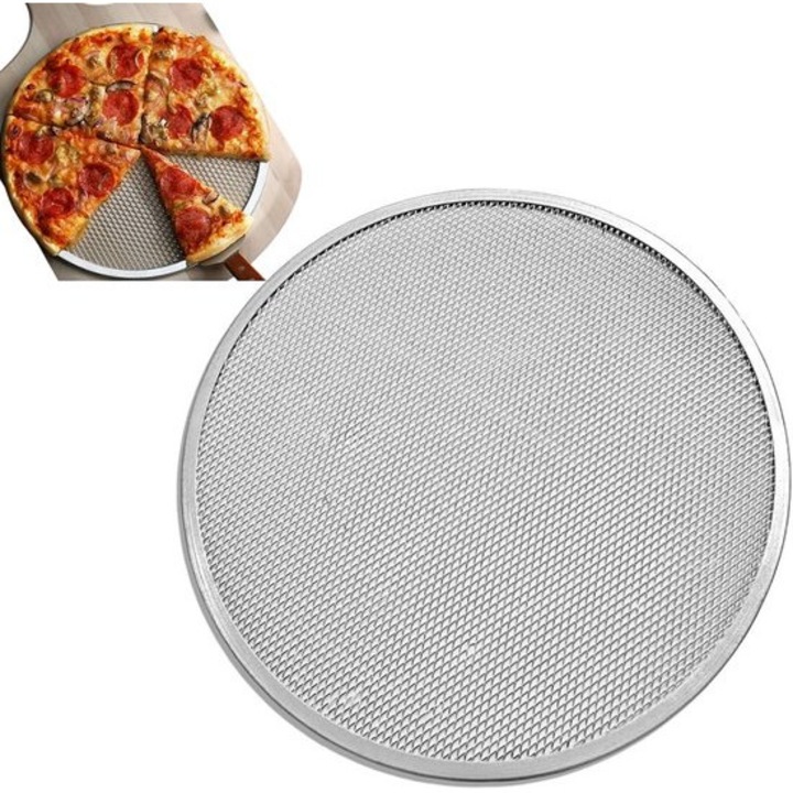 Perforált alumínium pizzatálca, 33x30.6cm, ezüst, 1 db-os szett