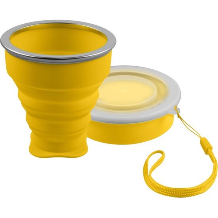 Összecsukható szilikon palack, sárga, 200ml, porvédő kupak