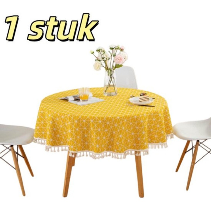 Kerek asztalterítő, pamutvászon, poliészter, sárga, 120cm