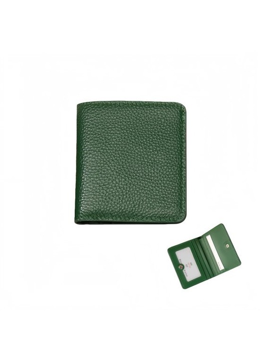 Portofel dama, piele naturala, RFID, verde inchis, 9.5x10.8x1.5cm