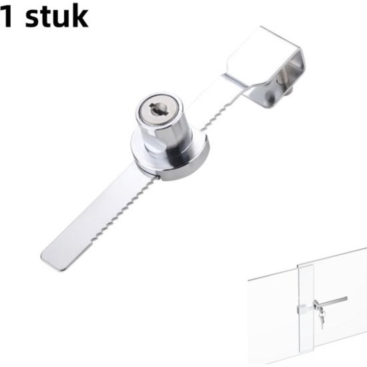 Univerzális zár üveg tolóajtókhoz, krómozott cink, ezüst, nagy