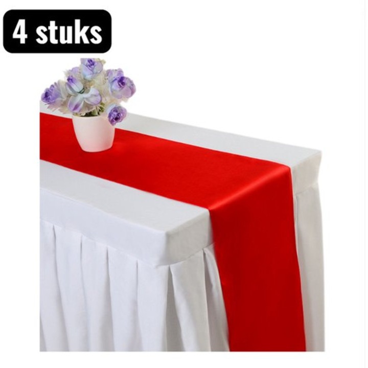 4 darab asztalterítő szett, piros szatén, 275x30cm, elegáns