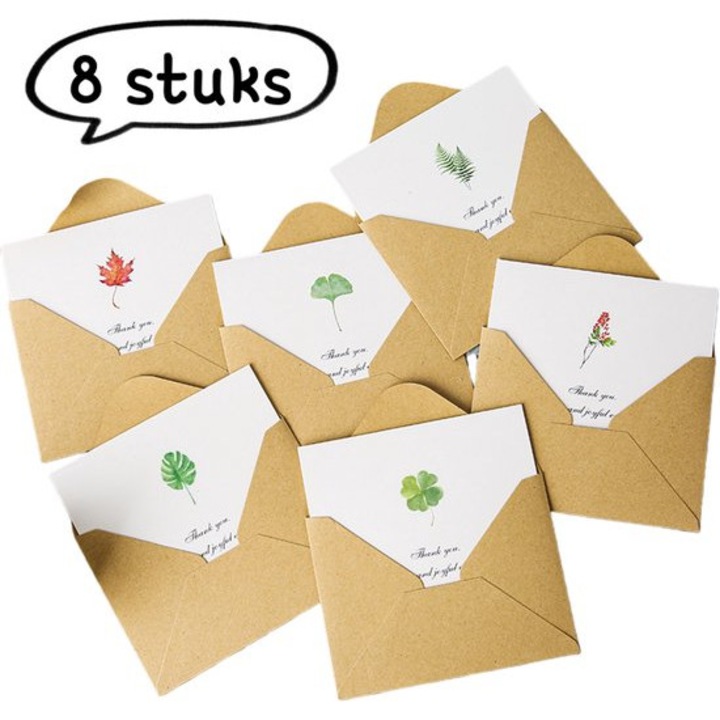 8 db OEM akvarell virágos üdvözlőlap és kraft boríték szett 9x12cm