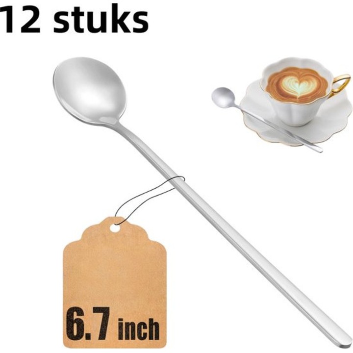 Set 12 linguri inox lungi 17cm argintiu multifunctionale