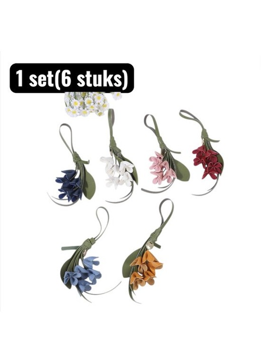 Set 6 brelocuri floare piele PU auriu multicolor