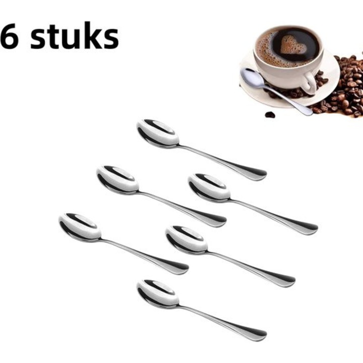 Set 6 linguri inox, pentru cafea, desert, ceai, natural, compact