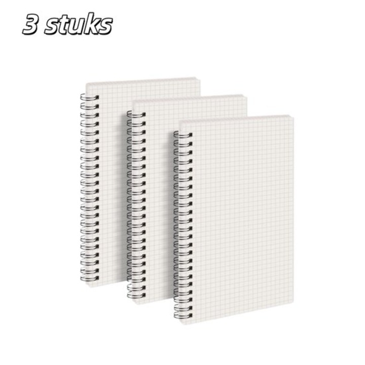 Set 3 caiete A5, spirala, hartie cu grila, 80 file, alb