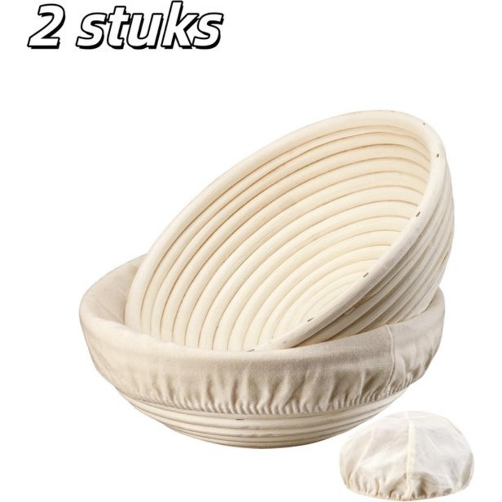Set 2 cosuri dospire paine, rotunde, ratan, alb, 23x23x8.5 cm