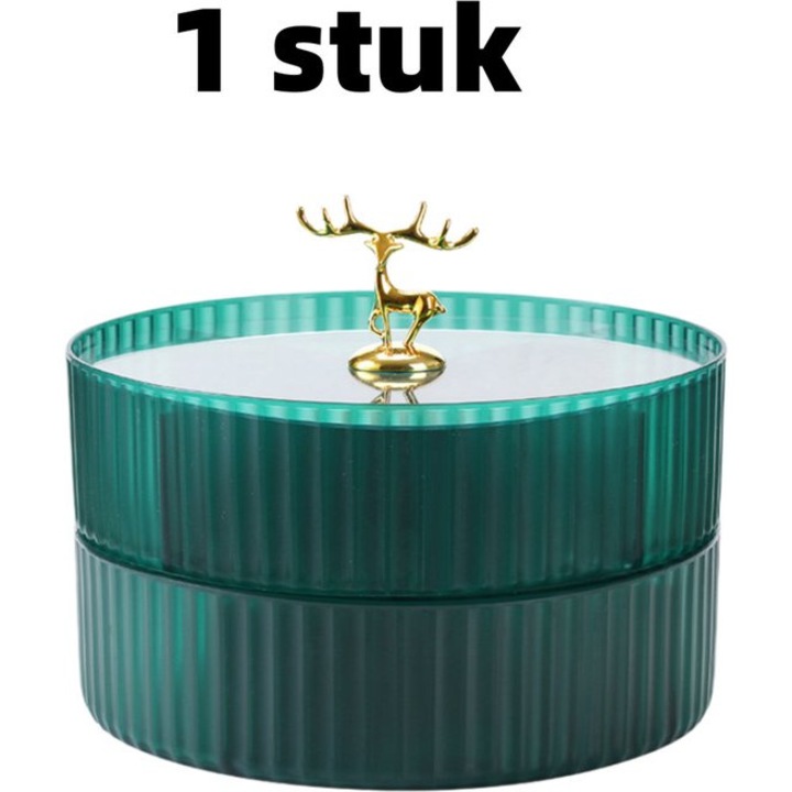 Bol pentru fructe cu doua compartimente, decor cerb auriu, verde, 24x19cm