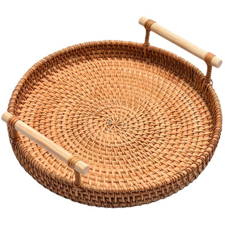 Cos rotund din ratan, 22cm, maro, set