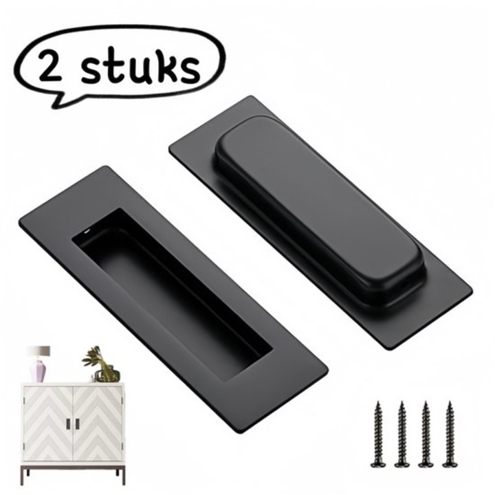 2 db süllyesztett fogantyú tolóajtókhoz, 304 rozsdamentes acél, fekete, 150x50mm