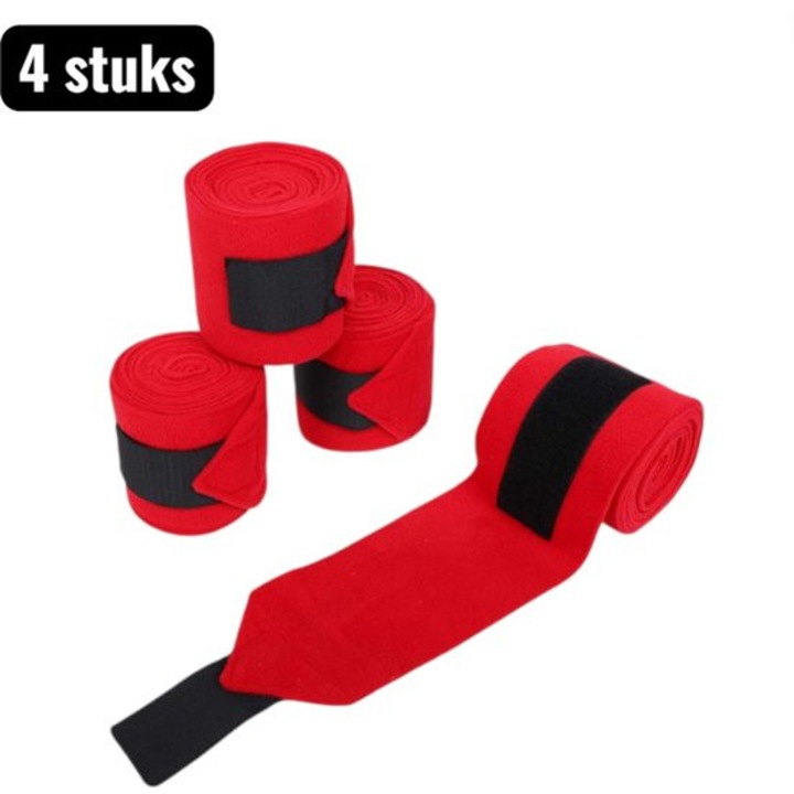 4 darab lábvédő bandázs lovaknak, piros fleece, 11cmx3m, 3mm vastagság
