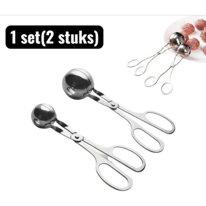 Set 2 ustensile din inox pentru chiftele si bile de orez, argintiu, diverse dimensiuni