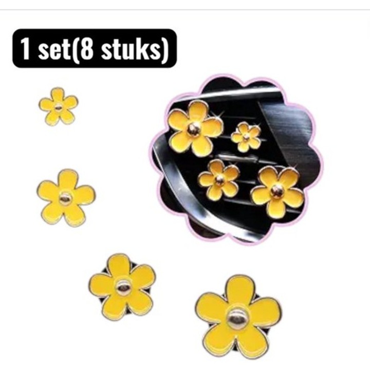 8 db sárga fém dekoratív klipsz, 5 szirmú virág, 3,3x3,0x2,4x1,8cm